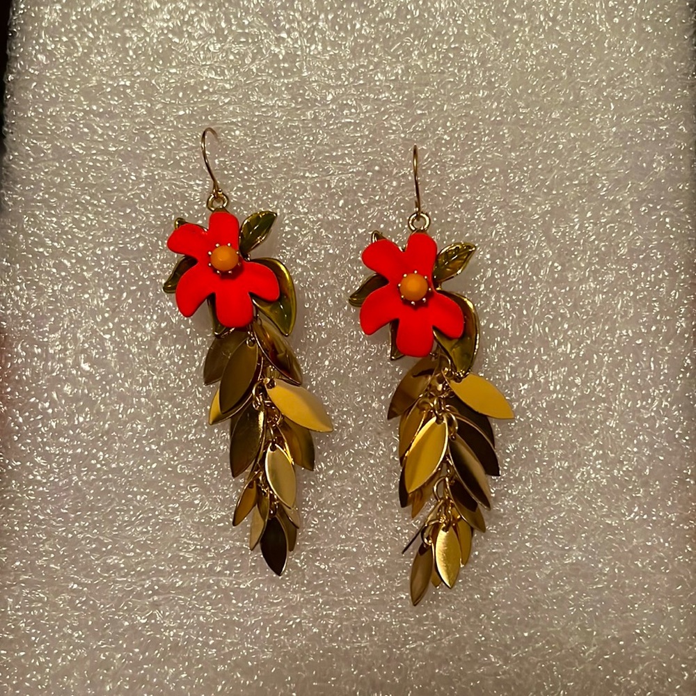 Metal Long Flower Earrings